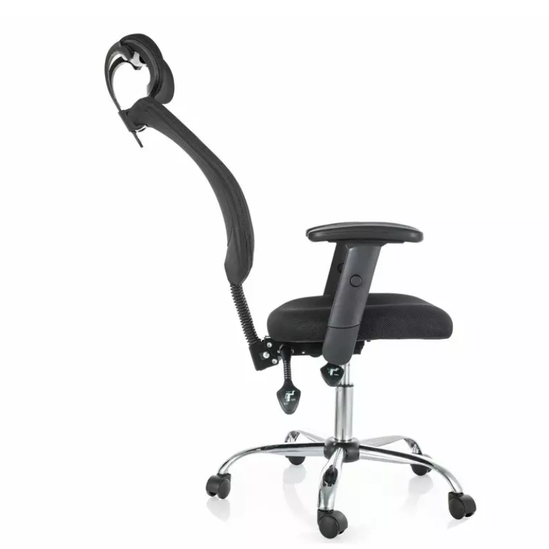 Chaise de bureau ergonomique noire LORES - Élégance et pieds argentés