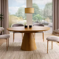 Table ronde extensible NOYT 120 cm chêne naturel avec pied chêne