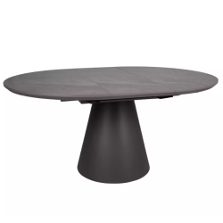 Table ronde extensible de 120 cm gris effet marbre avec pied noir mat NOYT
