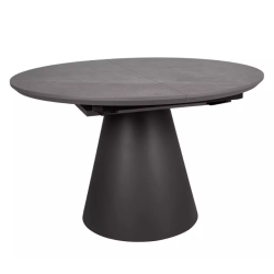 Table ronde extensible NOYT 120 cm en gris effet marbre, pied noir mat
