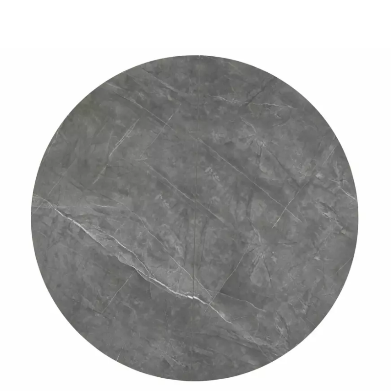 Table ronde extensible NOYT 120 cm en gris effet marbre, pied noir mat