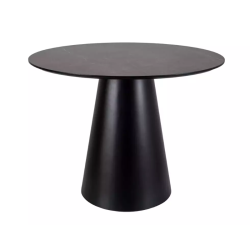 Table ronde de 100 cm gris effet marbre avec pied noir mat NOYT