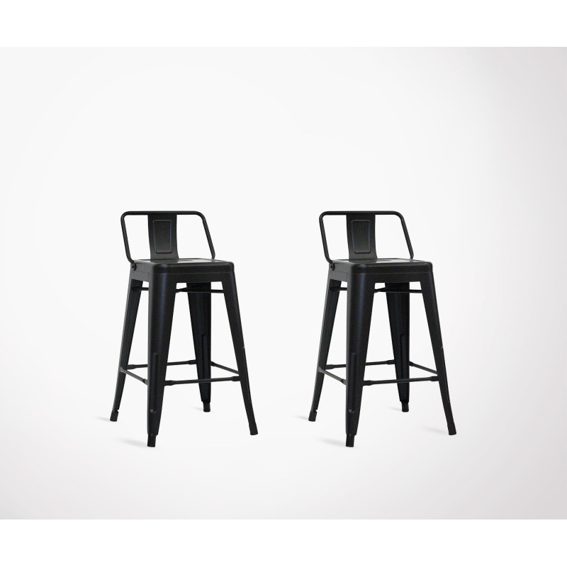 Lot de 2 chaises de bar original en métal noir 61cm style industriel.