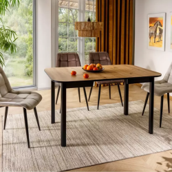 Table repas extensible carrée noir mat et bois clair LORENZAZ2