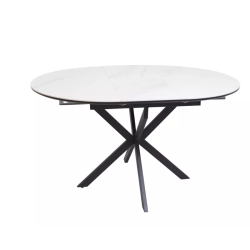 Table repas extensible céramique blanche 6 pers pied noir BOREALIZ1