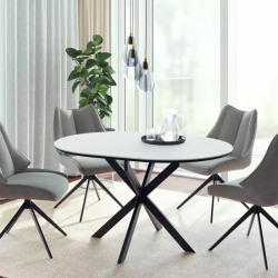 Table repas extensible céramique blanche 6 pers pied noir BOREALIZ1