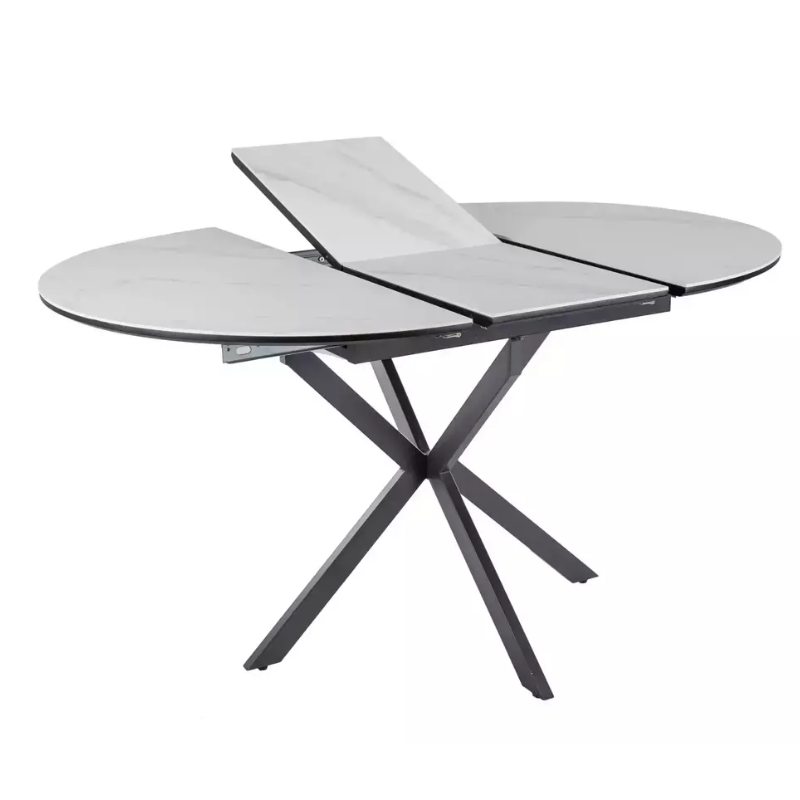 Table repas extensible céramique blanche 6 pers pied noir BOREALIZ1
