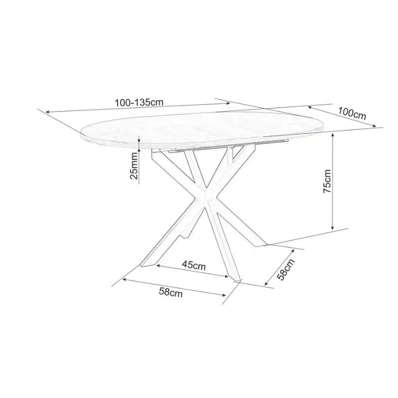 Table repas extensible céramique blanche 6 pers pied noir BOREALIZ1