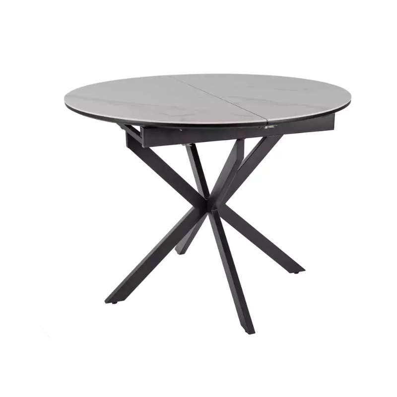 Table repas extensible céramique blanche 6 pers pied noir BOREALIZ1