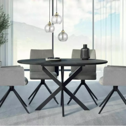Table repas 140 cm extensible céramique noire pied métal 8 personnes BOREALIZ4