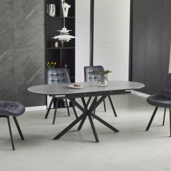 Table repas extensible 140 cm ovale gris mat 8 personnes pied métal BOREALIZ6