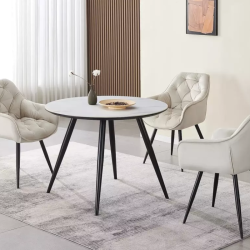Table repas ronde 6 personnes céramique blanche effet marbre MIRENZAZ