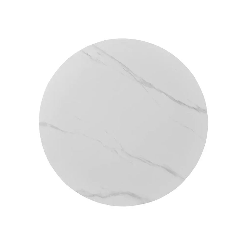 Table repas ronde 6 personnes céramique blanche effet marbre MIRENZAZ