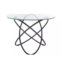 Table repas ronde en verre transparent et métal noir 6 places ELENORIAZ1