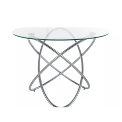 Table repas ronde design 6 places verre et métal chrome ELENORIAZ2