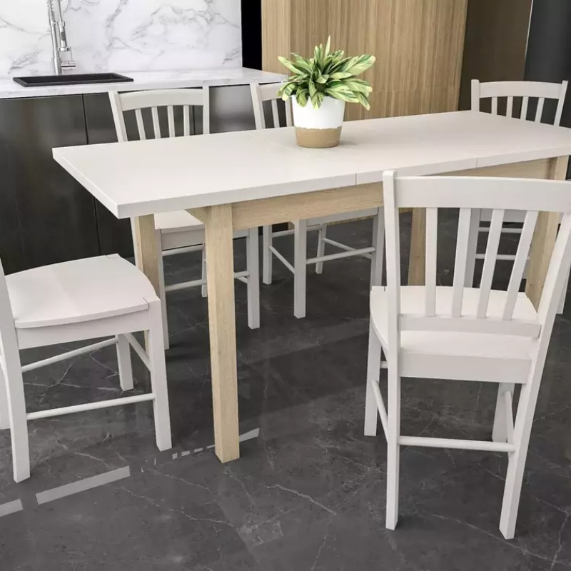 Table à manger extensible 90/125 cm crème/chêne VELMAZ
