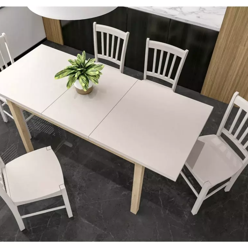 Table à manger extensible 90/125 cm crème/chêne VELMAZ