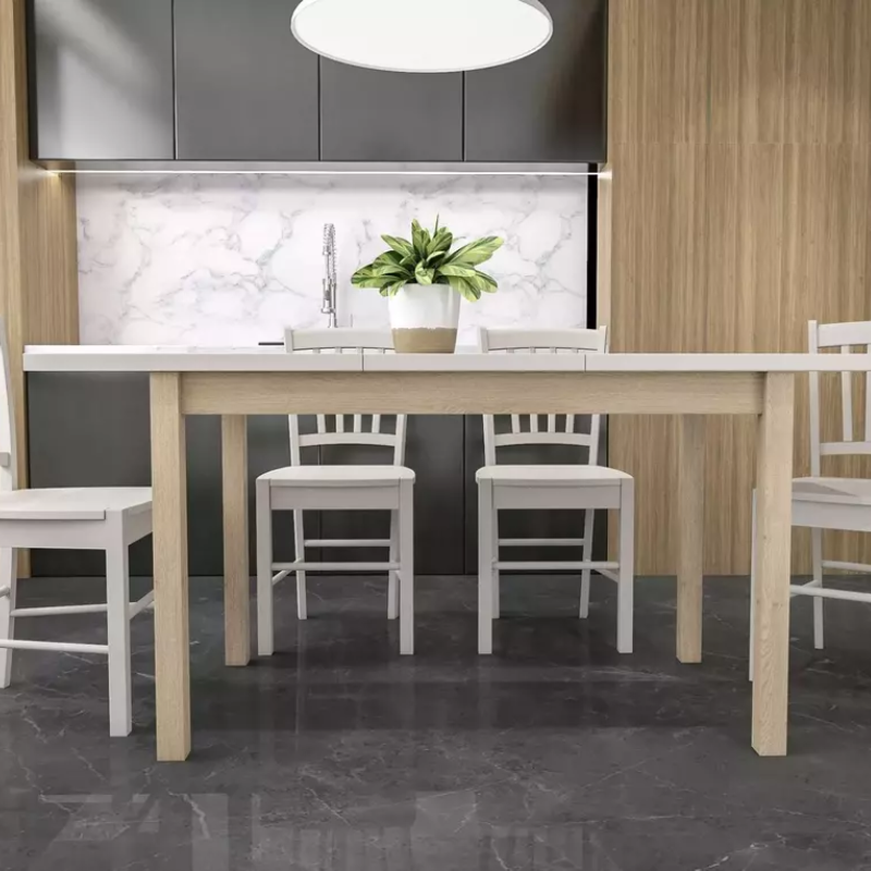 Table à manger extensible 90/125 cm crème/chêne VELMAZ