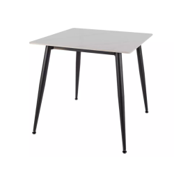 Table 80 x 80 cm blanche céramique & métal noir NERISIA