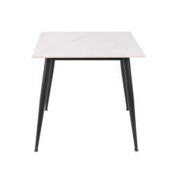 Table 80 x 80 cm blanche céramique & métal noir NERISIA