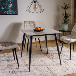 Table 80 x 80 cm blanche céramique & métal noir NERISIA