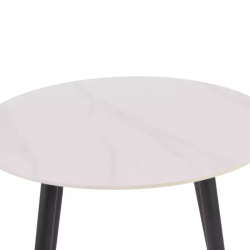 Table ronde 90 cm blanche céramique et pieds noirs NERISIA