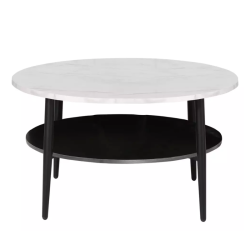 Table basse moderne blanc finition marbre et noir double plateau 80 cm MARBRIA