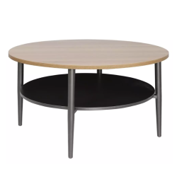 Table basse moderne chêne et noir double plateau 80 cm MARBRIA