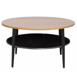 Table basse moderne 80 cm chêne et noir double plateau MARBRIA