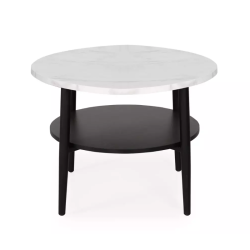 Table basse moderne blanc finition marbre et noir double plateau 60 cm MARBRIA