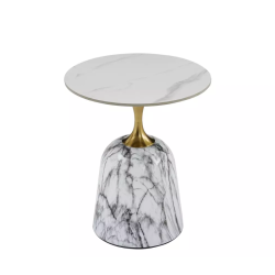 Table basse moderne style contemporain finition marbre blanc et couleur or 50 cm BLEME