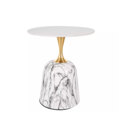 Table basse contemporaine marbre blanc et doré 50 cm BLEME