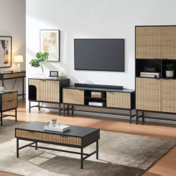 Table basse noire et chêne contemporain avec 2 tiroirs LUMISSO
