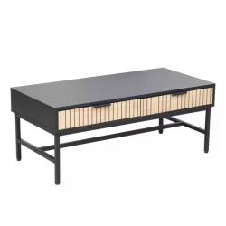 Table basse noire et chêne contemporain avec 2 tiroirs LUMISSO