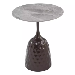 Table basse moderne originale gris finition marbre et bronze antique INANO