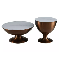 Duo de petites tables d'appoint métal marbre blanc ZELLUNA