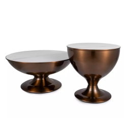 Duo de petites tables d'appoint métal marbre blanc ZELLUNA