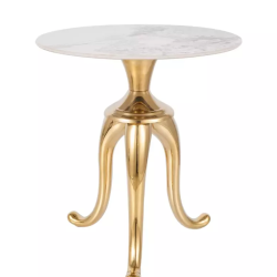 Table d'appoint inox marbre blanc et pieds dorés BELLUNO