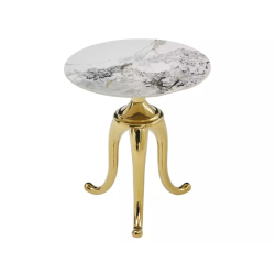 Table d'appoint inox marbre blanc et pieds dorés BELLUNO