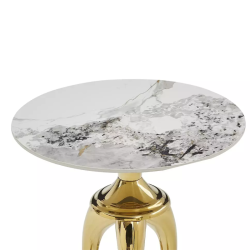 Table d'appoint inox marbre blanc et pieds dorés BELLUNO