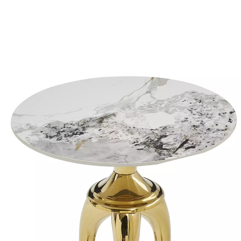 Table d'appoint inox marbre blanc et pieds dorés BELLUNO