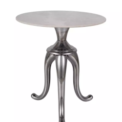 Table d'appoint inox marbre blanc et pieds argentés BELLUNO