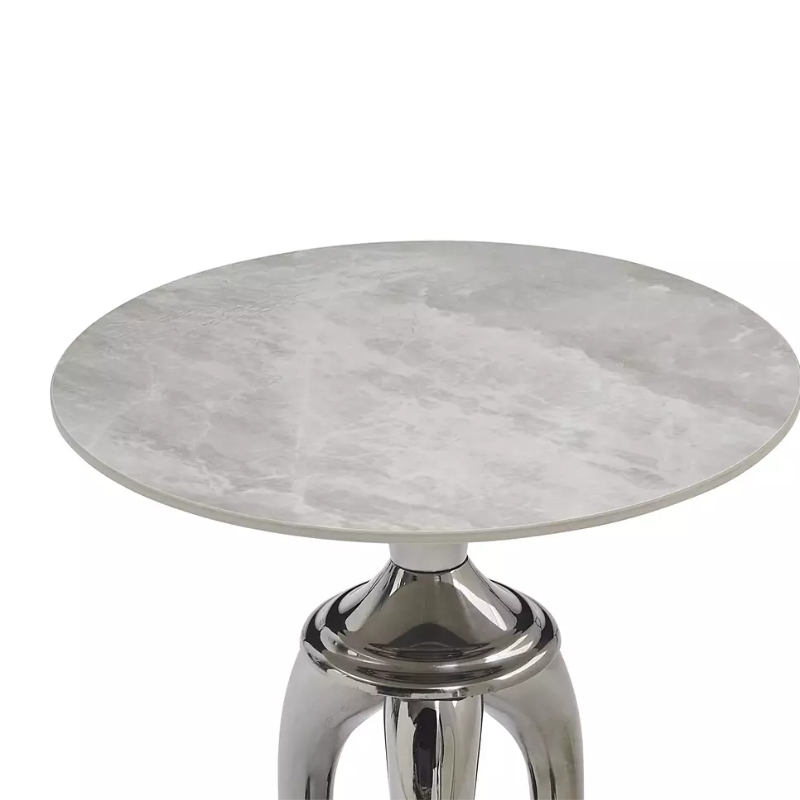 Table d'appoint inox marbre blanc et pieds argentés BELLUNO
