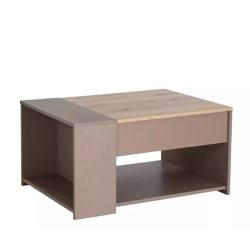 Table basse relevable avec rangement chêne et beige ALOHANA