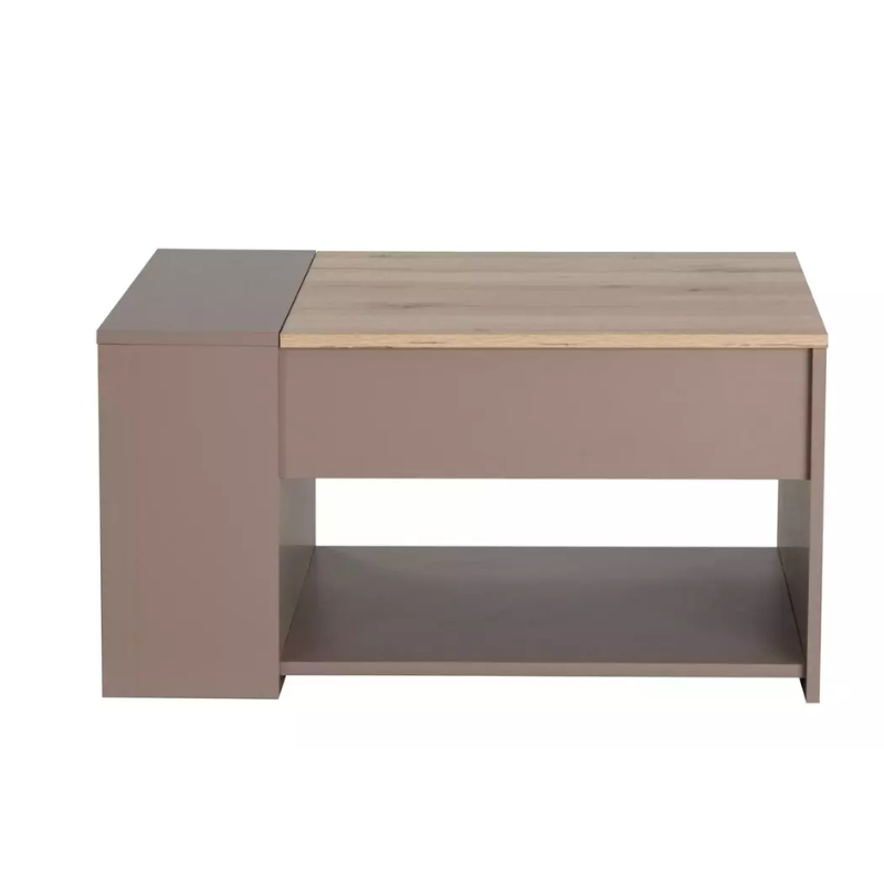 Table basse relevable avec rangement chêne et beige ALOHANA
