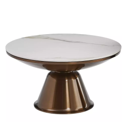 Deux petites tables basses céramique finition marbre blanc et cuivre LIVENTO