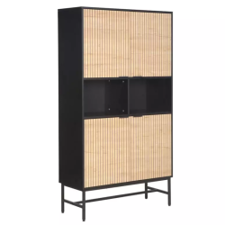 Étagère moderne industrielle SALOUNE1 en métal noir et chêne 100x40x184 cm