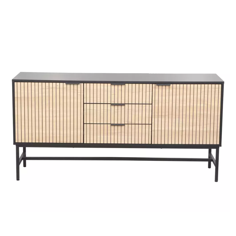 Large commode de style industrielle SALOUNE3 chêne et noir mat