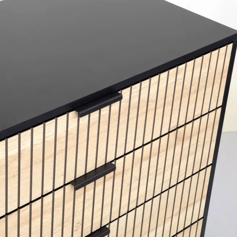 Découvrez la commode avec 4 tiroirs SALOUNE4 chêne et métal noir
