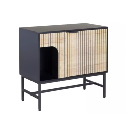 Commode 1 porte SALOUNE5 style industriel chêne naturel et métal noir 75x40x80 cm